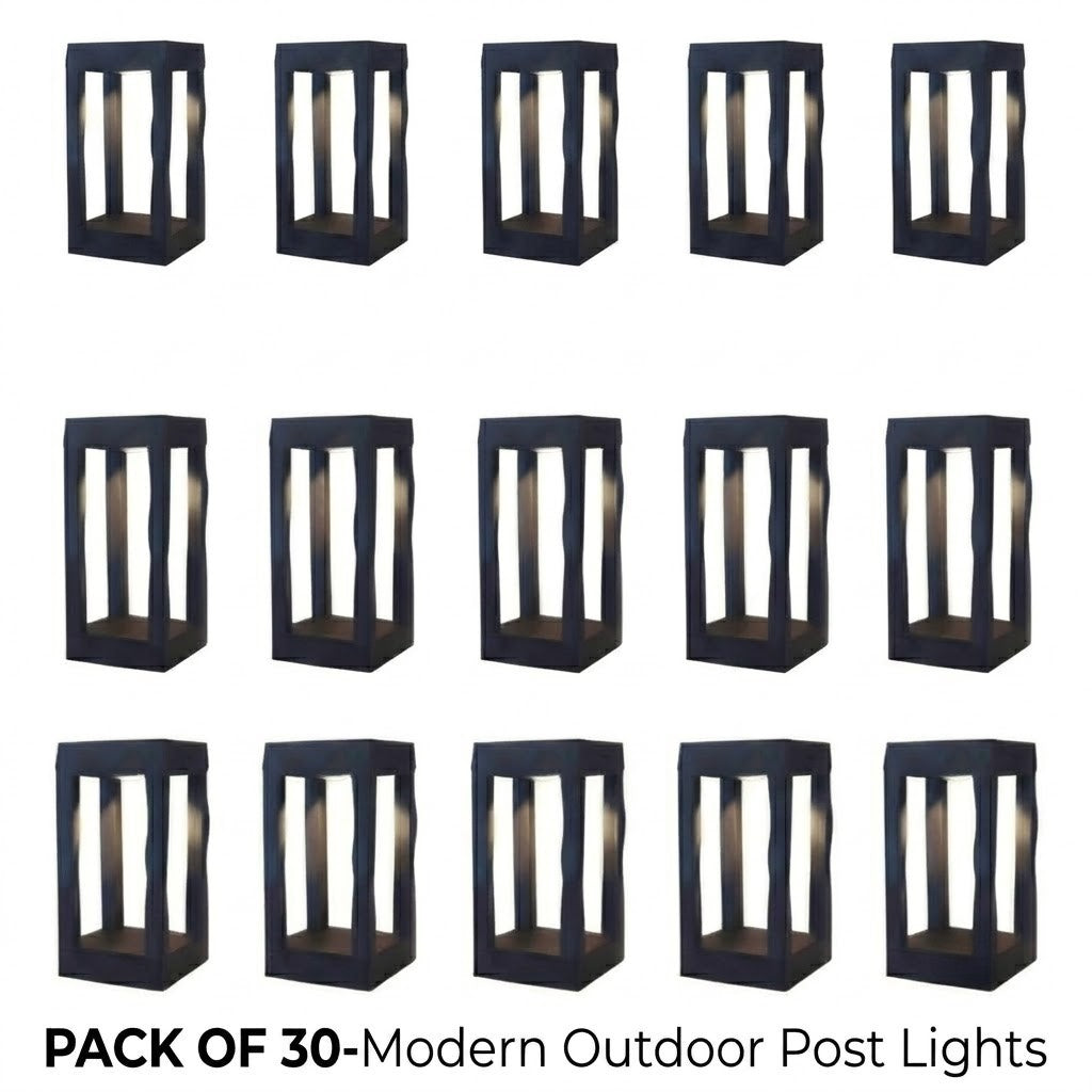 LED Bollard Garden Light Black Aluminum Square Landscape Pathway Hardwired — 31 Inch Sets