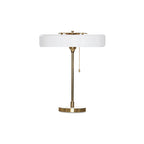 Mid-Century Round Table Lamp with Pull Chain Fabric Shade Warm LED Bedside Living Room — 3 Colors