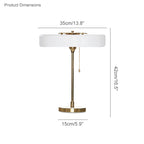 Mid-Century Round Table Lamp with Pull Chain Fabric Shade Warm LED Bedside Living Room — 3 Colors