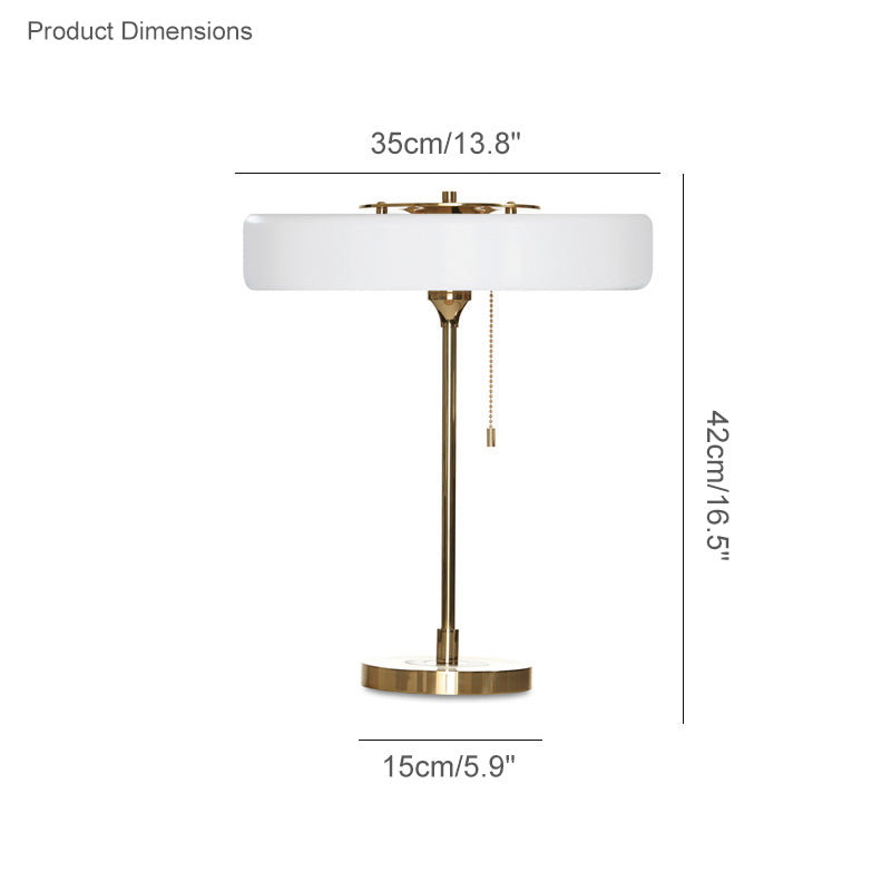 Mid-Century Round Table Lamp with Pull Chain Fabric Shade Warm LED Bedside Living Room — 3 Colors