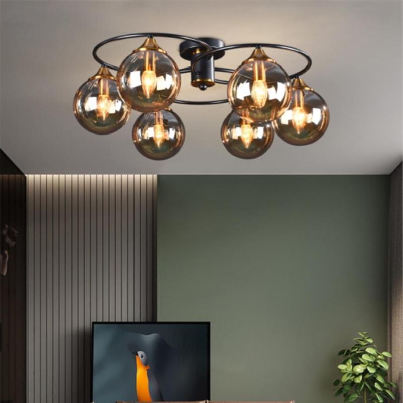 Valentina Nordic Bubble Glass Ceiling Light, Gray/Amber