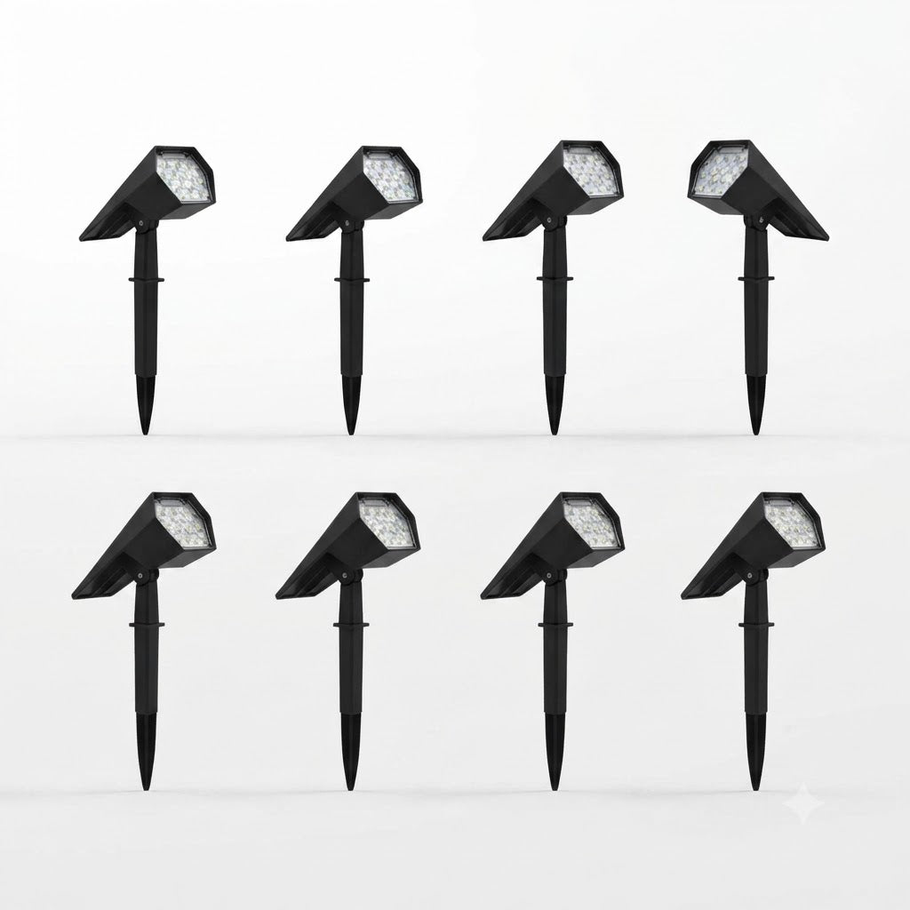 Solar Flood Spike Light Adjustable Angle Aluminum Glass Landscape Outdoor — Warm White Sets