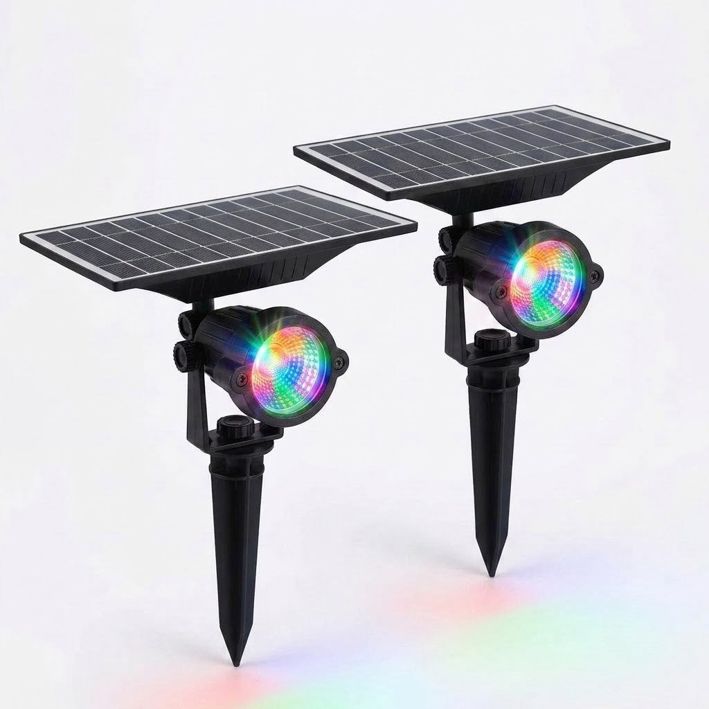 Solar Lawn Spotlights Adjustable Outdoor Tree Accent Light Aluminum — Warm White & RGB Sets