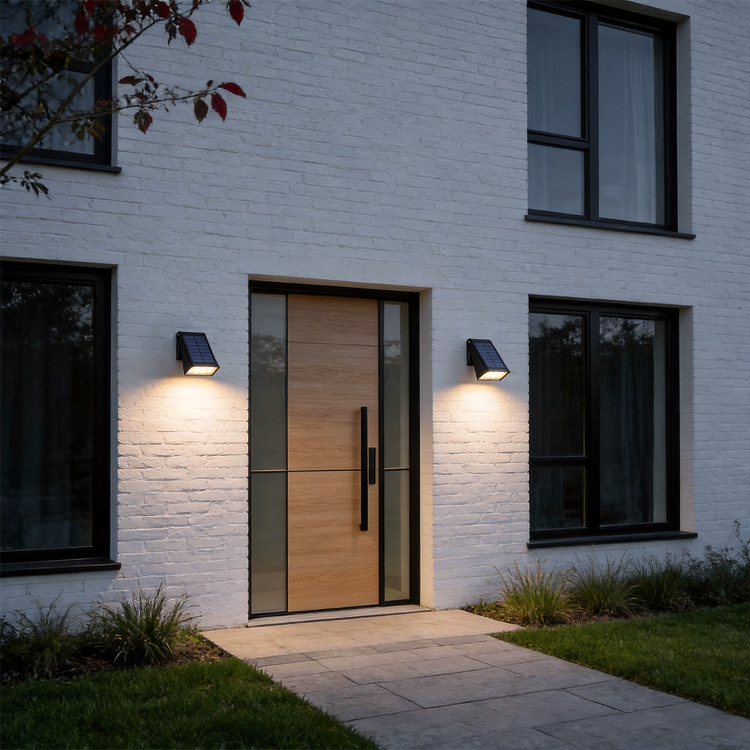 Solar Down Light Wall Sconce Waterproof Black Modern LED Outdoor — Sets of 2 to 10