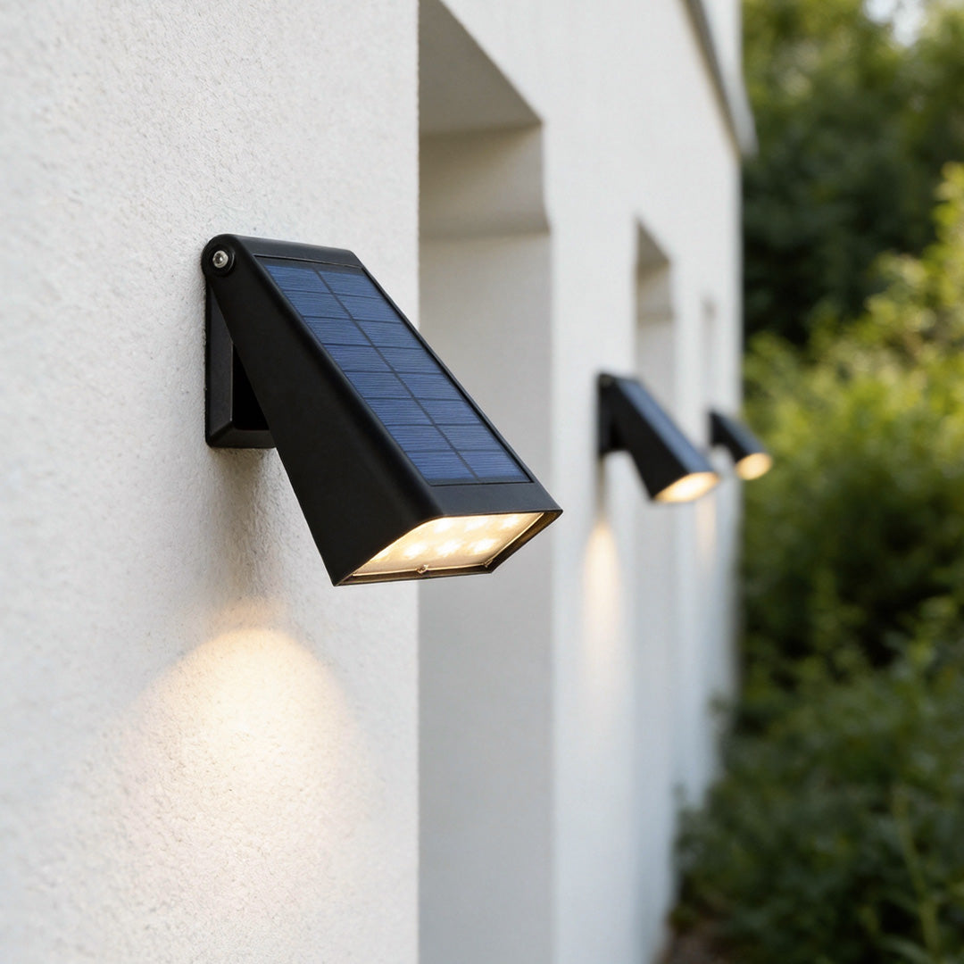 Solar Down Light Wall Sconce Waterproof Black Modern LED Outdoor — Sets of 2 to 10