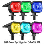Solar Landscape Spotlights Adjustable IP67 Outdoor Garden — Warm White & RGB 2, 4 & 6-Pack