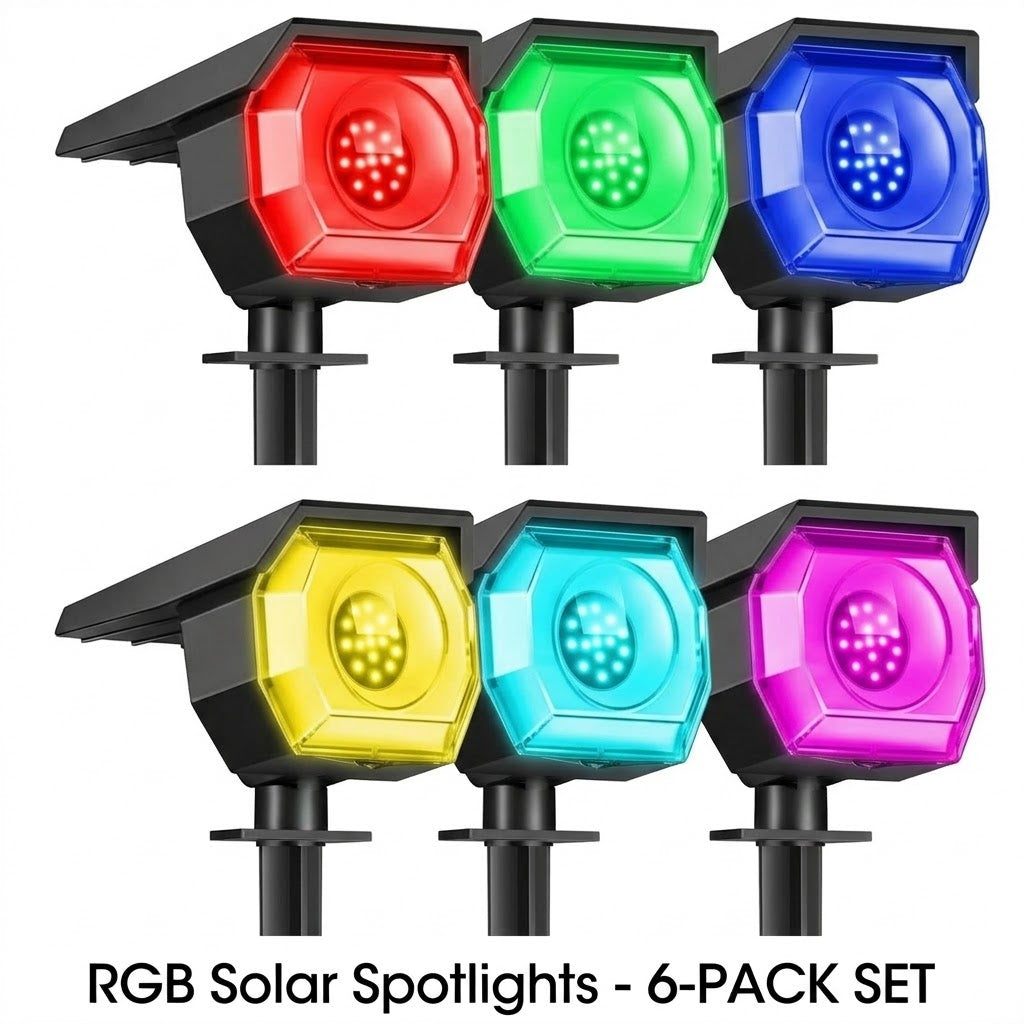 Solar Landscape Spotlights Adjustable IP67 Outdoor Garden — Warm White & RGB 2, 4 & 6-Pack