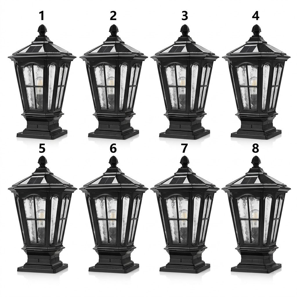 Stone Pillar Light Fixture Retro Pavilion-Style LED Solar & Hardwired Outdoor — Black Bronze Sets