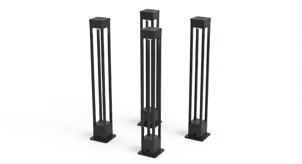 Modern Black Aluminum Solar Pathway Bollard Light IP65 Outdoor Garden Driveway — Singles to 8-Pack