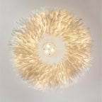 O'Moore Romantic Ring Feather/Metal Pendant Light, Natural Ostrich