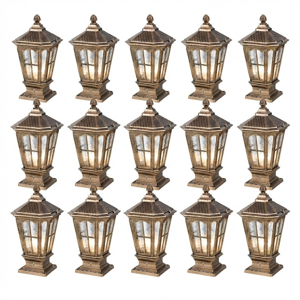 Stone Pillar Light Fixture Retro Pavilion-Style LED Solar & Hardwired Outdoor — Black Bronze Sets
