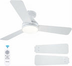 Flush Mount Ceiling Fan with LED Light 3CCT Dimmable Remote Indoor Outdoor Noiseless — 30 to 52 Inch
