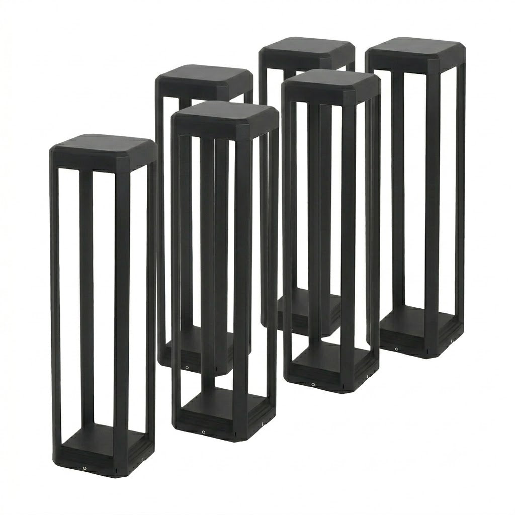 Modern Black Aluminum Solar Pathway Bollard Light IP65 Outdoor Garden Driveway — Singles to 8-Pack