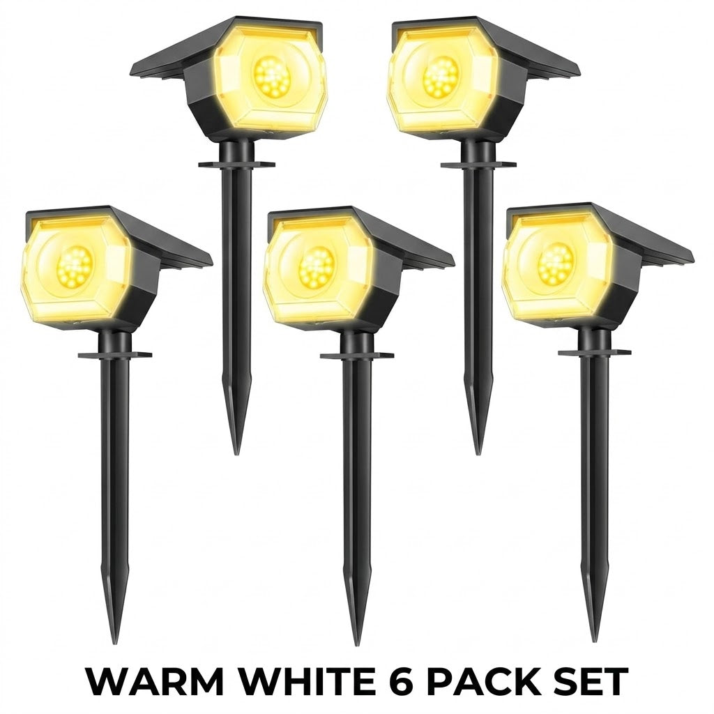 Solar Landscape Spotlights Adjustable IP67 Outdoor Garden — Warm White & RGB 2, 4 & 6-Pack
