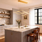Curved Wavy LED Pendant Light Metal Dimmable Dining Room Kitchen Island — Black Gold Chrome