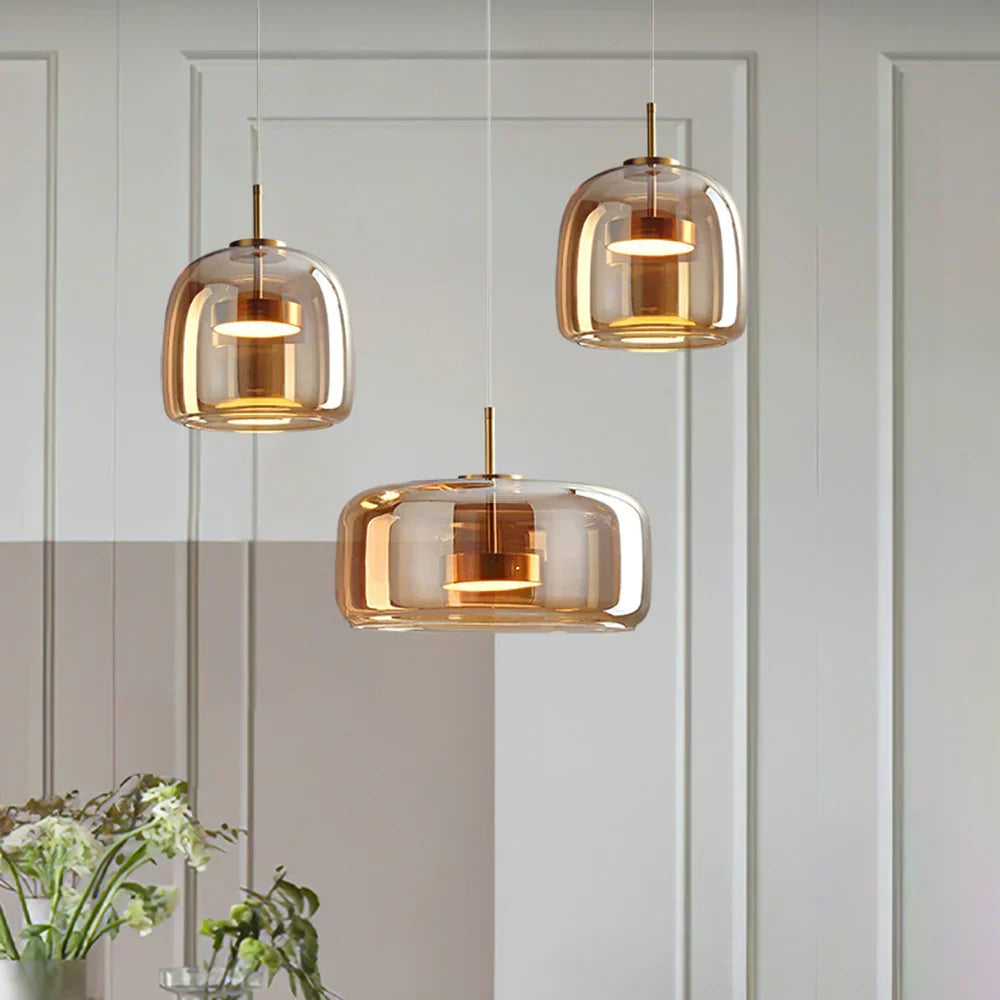 Modern Glass Pendant Light, LED Hanging Ceiling Lamp, Warm Kitchen Island
