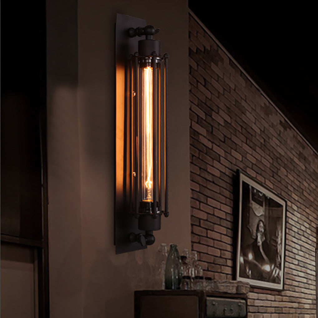 Vintage Industrial LED Wall Sconce Black Iron Linear E27 Porch Bedroom