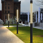 Residential bollard lights modern cylindrical LED landscape — energy efficient backyard