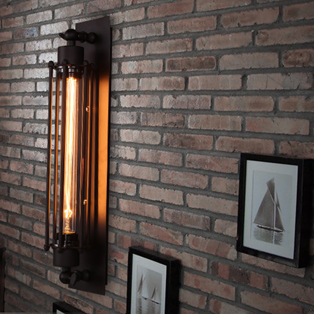 Vintage Industrial LED Wall Sconce Black Iron Linear E27 Porch Bedroom