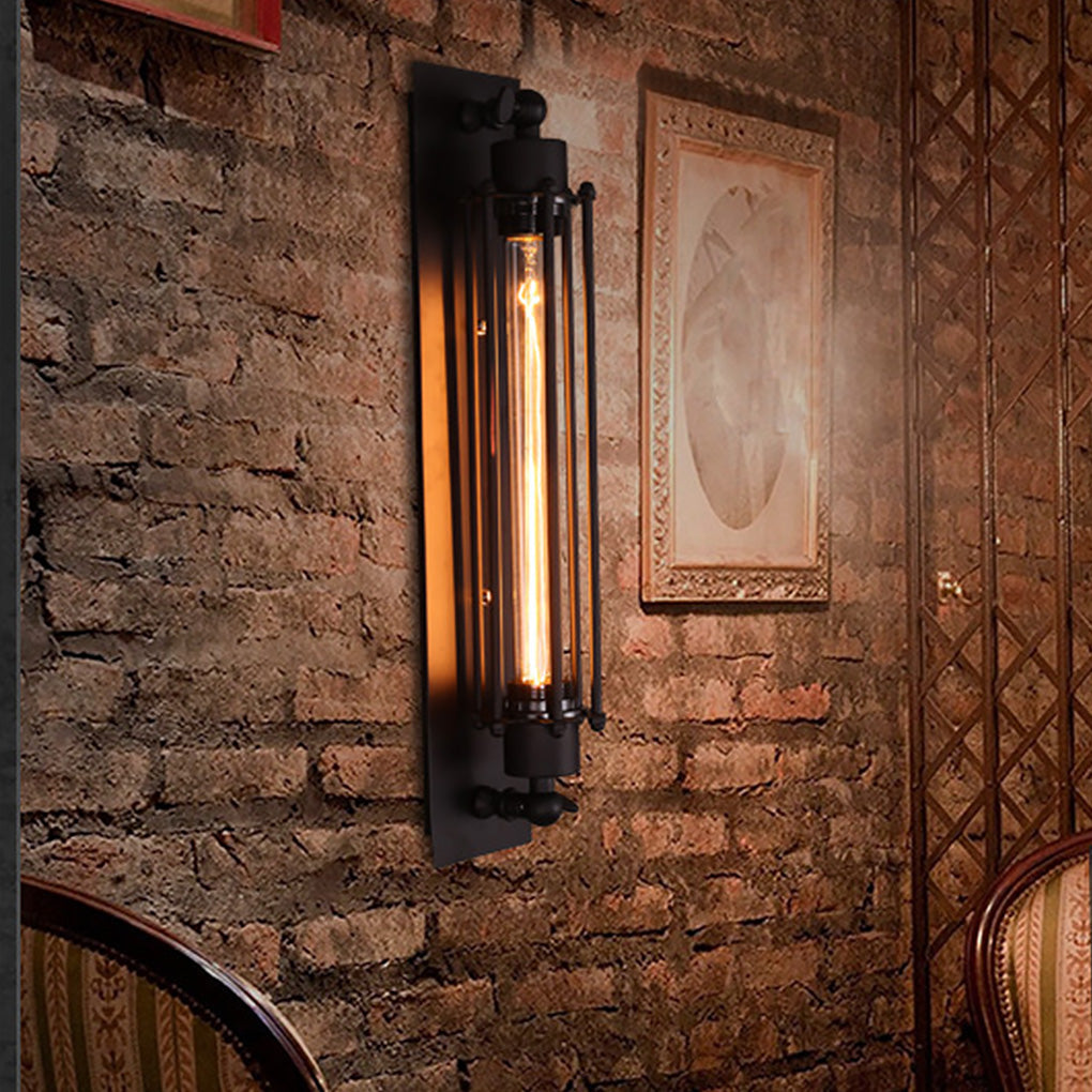 Vintage Industrial LED Wall Sconce Black Iron Linear E27 Porch Bedroom