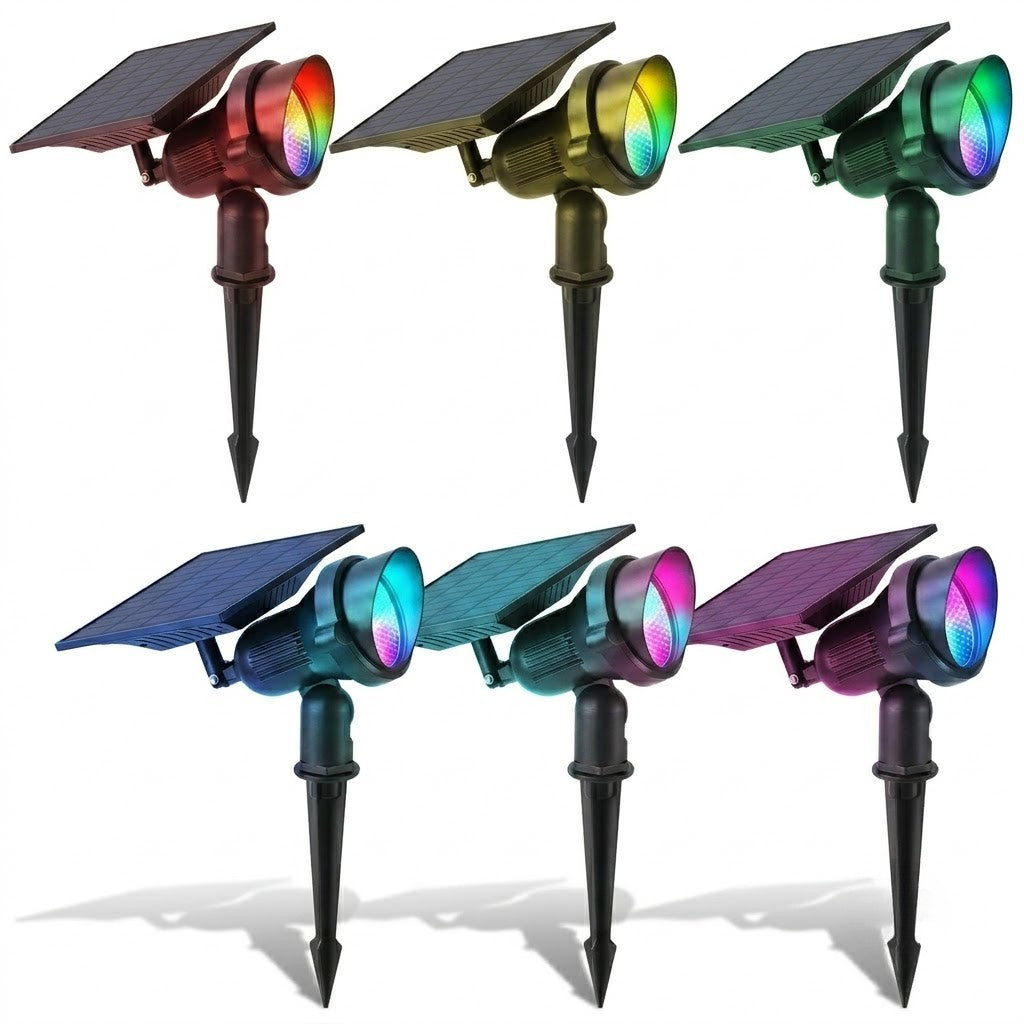 Solar Lawn Spotlights Adjustable Outdoor Tree Accent Light Aluminum — Warm White & RGB Sets