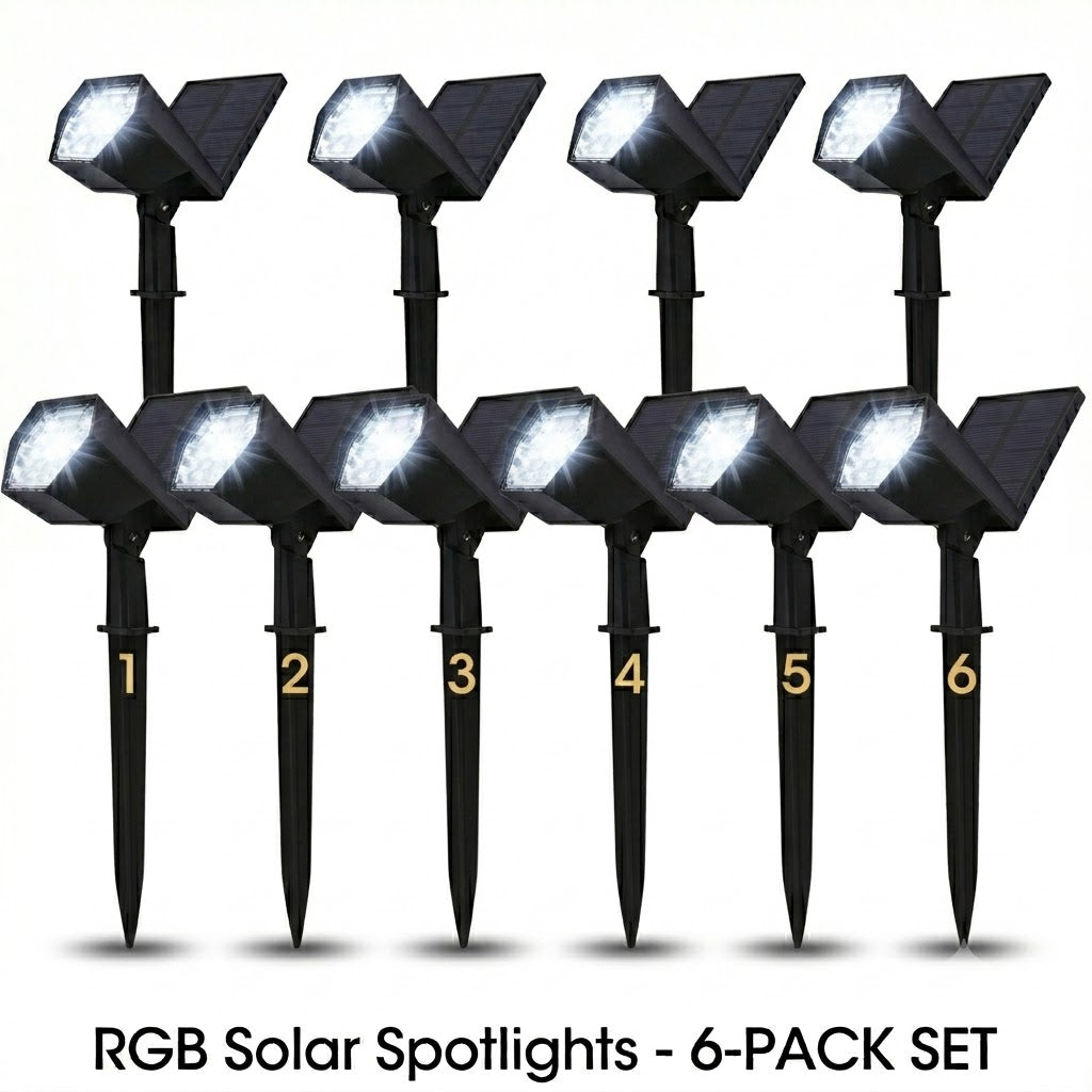 Solar Flood Spike Light Adjustable Angle Aluminum Glass Landscape Outdoor — Warm White Sets