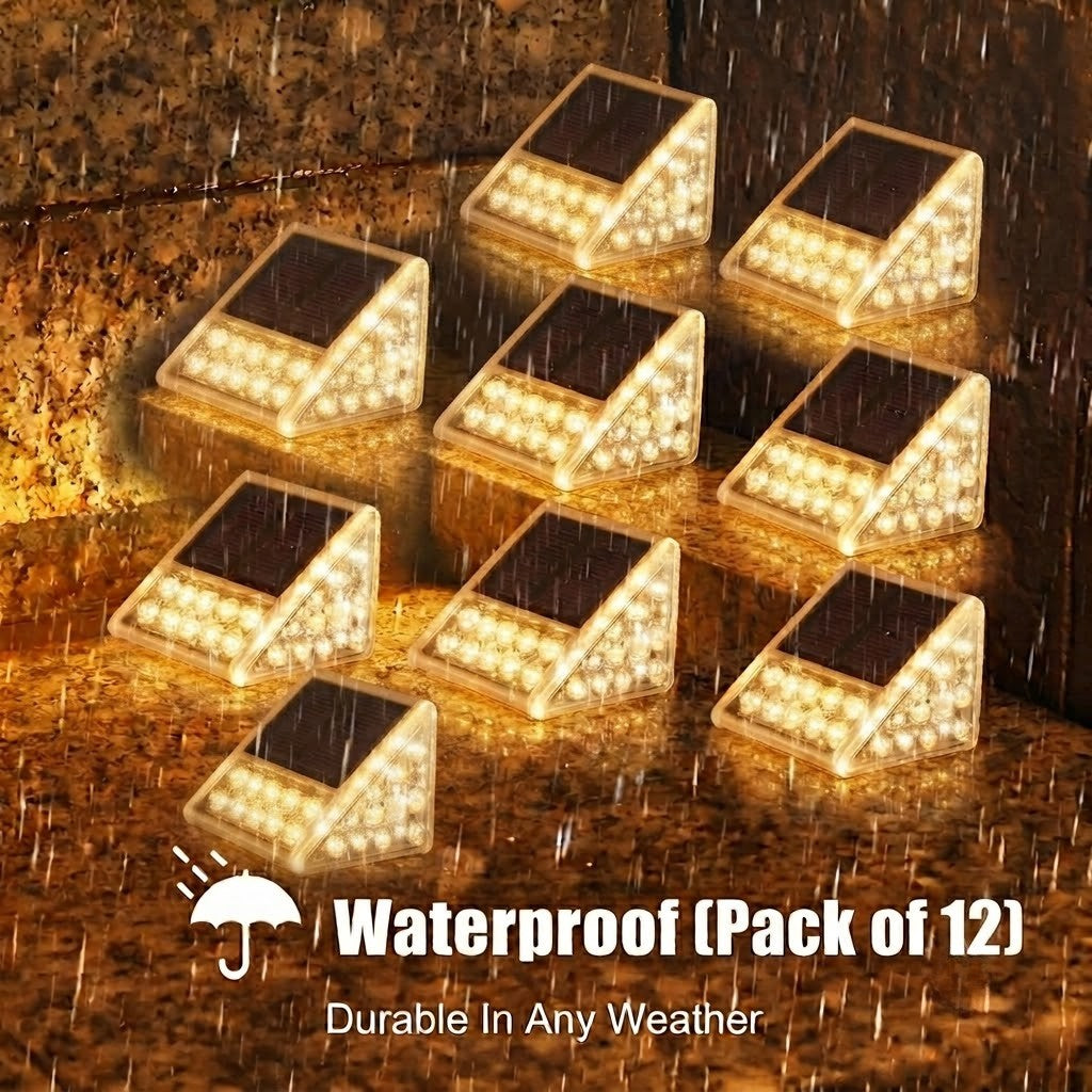 Solar Recessed Stair Step Lights IP67 Outdoor Waterproof In-Ground — 4, 6, 8 & 12-Pack
