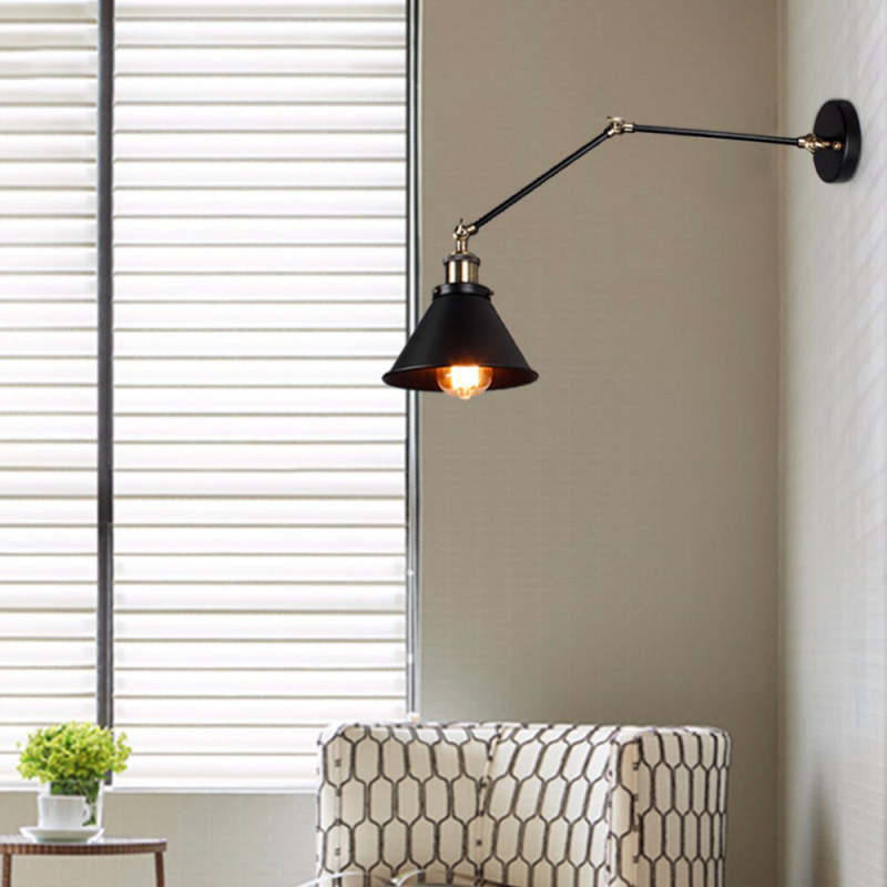 Epoch Retro Wall Lamp with Adjustable Swing Arm – Black & Gold Metal Design