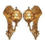 Peacock Outdoor Wall Light Retro European Aluminum Waterproof Hardwired — Black Bronze Sets