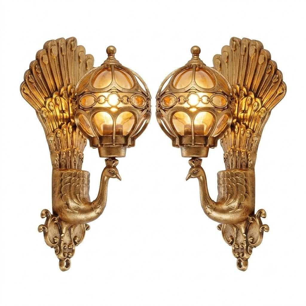 Peacock Outdoor Wall Light Retro European Aluminum Waterproof Hardwired — Black Bronze Sets