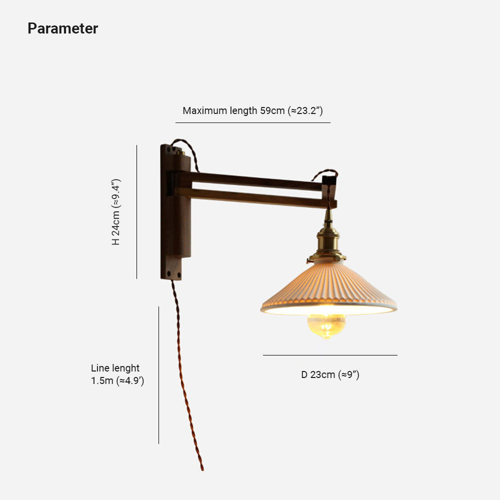 Muto Vintage Dome Ceramic & Wood Wall Lamp – Walnut Finish with Clear Shade