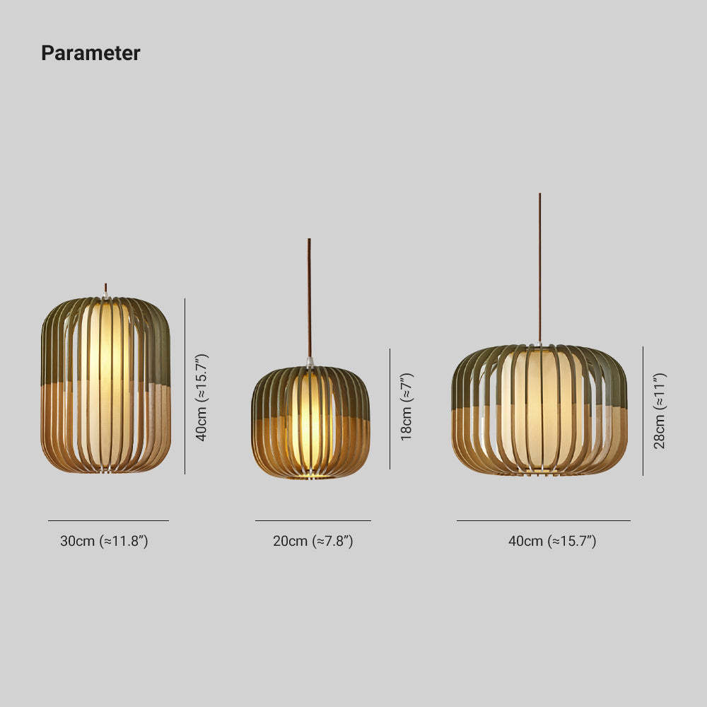 Muto Modern Birdcage Wood Pendant Light