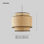 Ritta Wabi Sabi Tri-Layer Cylindrical Rattan/Metal Pendant Light, Wooden