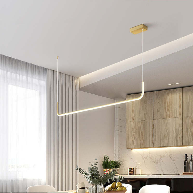 Clen Modern Linear Pendant Light Double Frame, Black/Gold