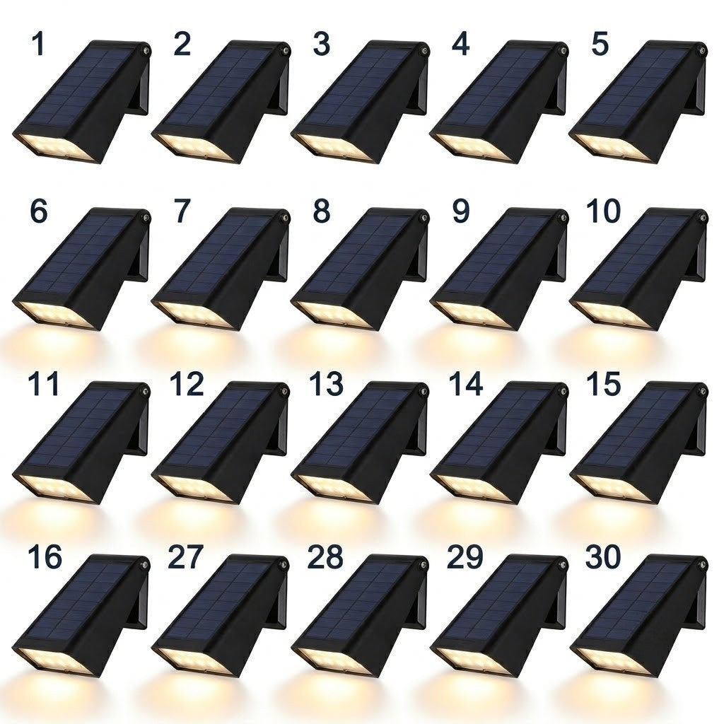 Solar Down Light Wall Sconce Waterproof Black Modern LED Outdoor — Sets of 2 to 10