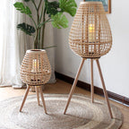 Ritta Floor Lamp, Wood & Rattan