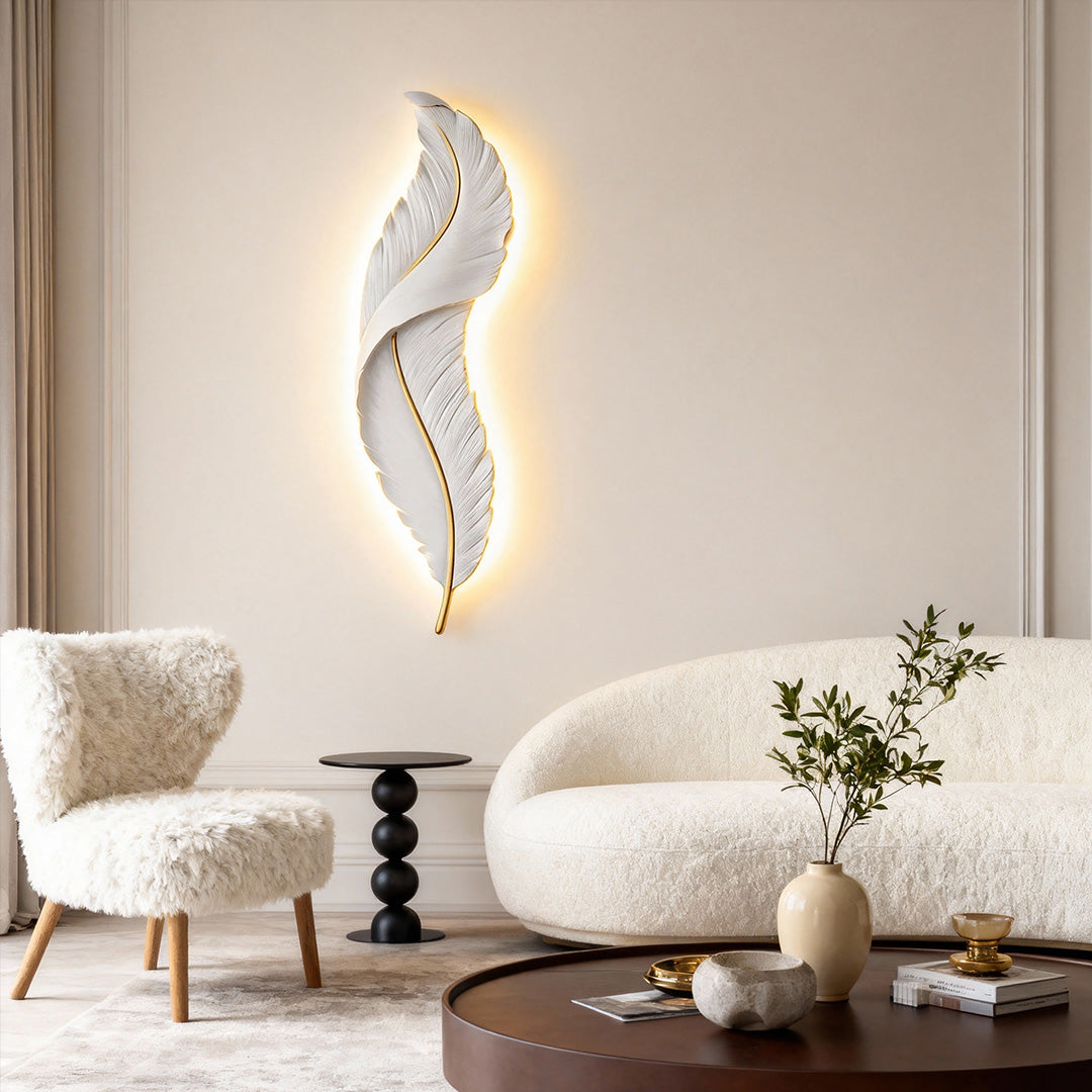 Feather Resin Wall Light Modern LED Bedroom Corridor Dimmable — White Blue 7 to 9 Inch Sets