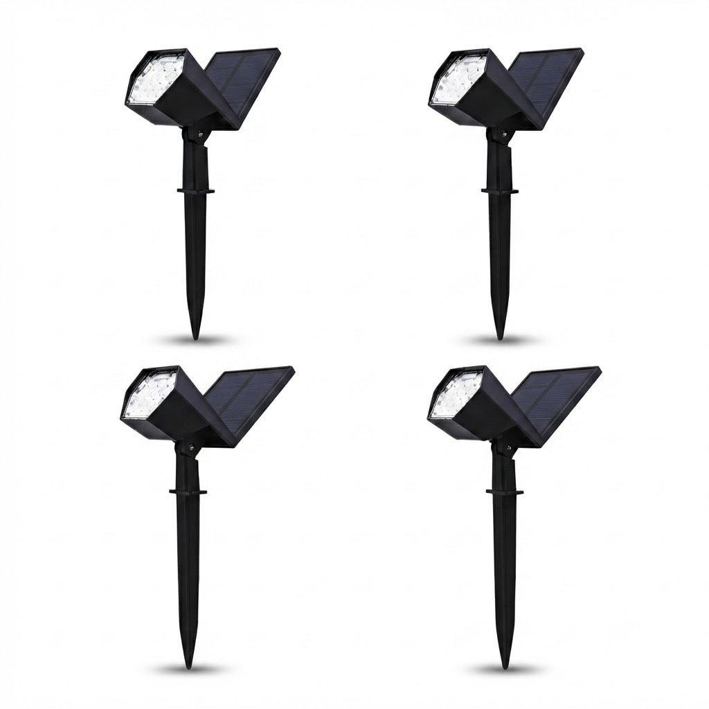 Solar Flood Spike Light Adjustable Angle Aluminum Glass Landscape Outdoor — Warm White Sets