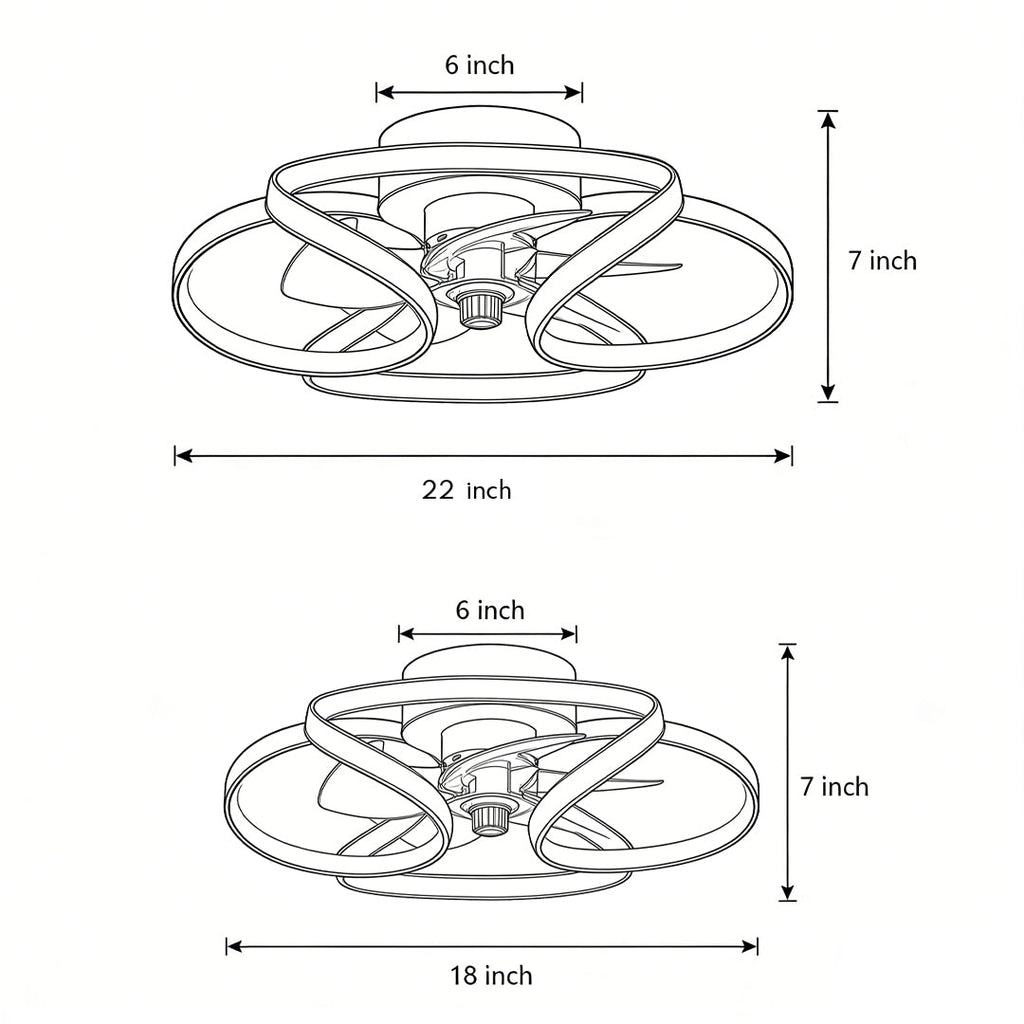Flower Flush Mount Ceiling Fan with LED Light Remote Control Dimmable — Gold White Black 18 to 22 Inch