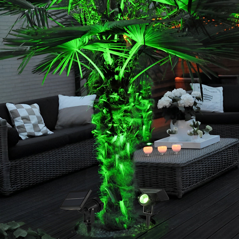 Waterproof RGB Solar Ground Spike Spotlight LED Tree Accent Outdoor — Warm White Singles to 8-Pack