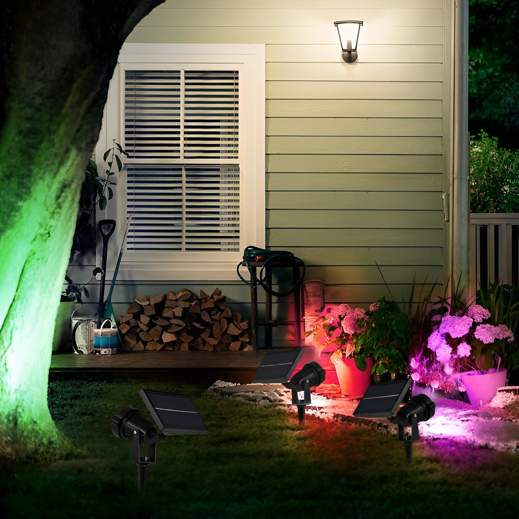 Waterproof RGB Solar Ground Spike Spotlight LED Tree Accent Outdoor — Warm White Singles to 8-Pack