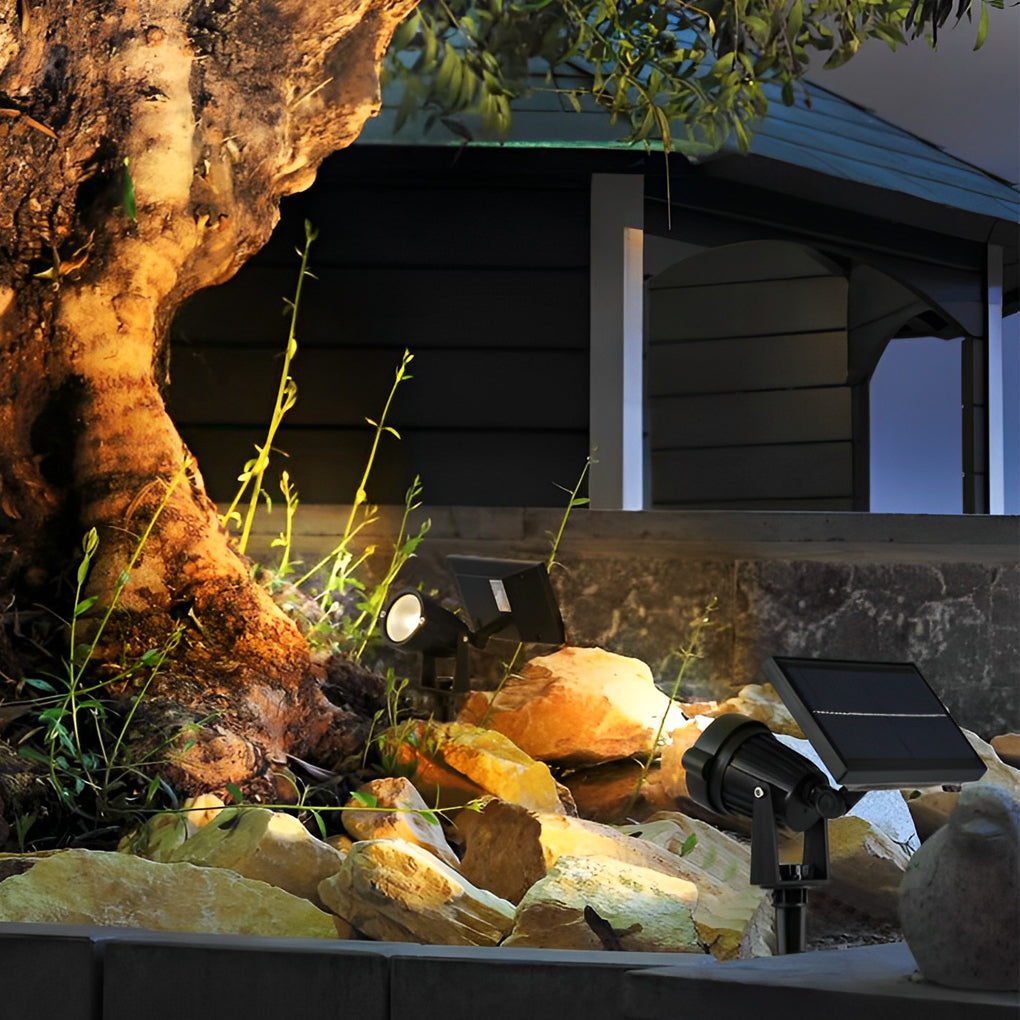 Waterproof RGB Solar Ground Spike Spotlight LED Tree Accent Outdoor — Warm White Singles to 8-Pack