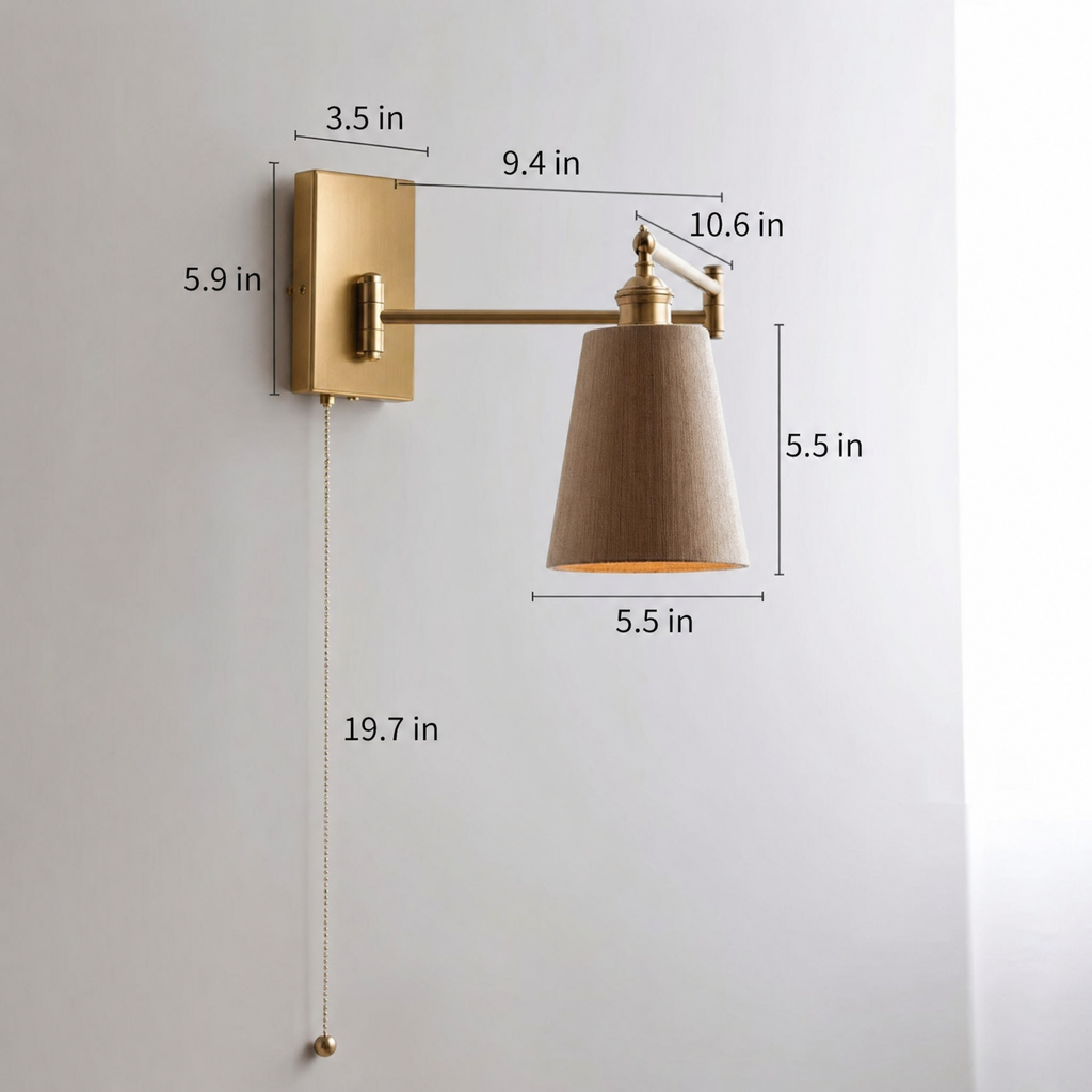 Timber Wood Brass Adjustable Arm Wall Sconce