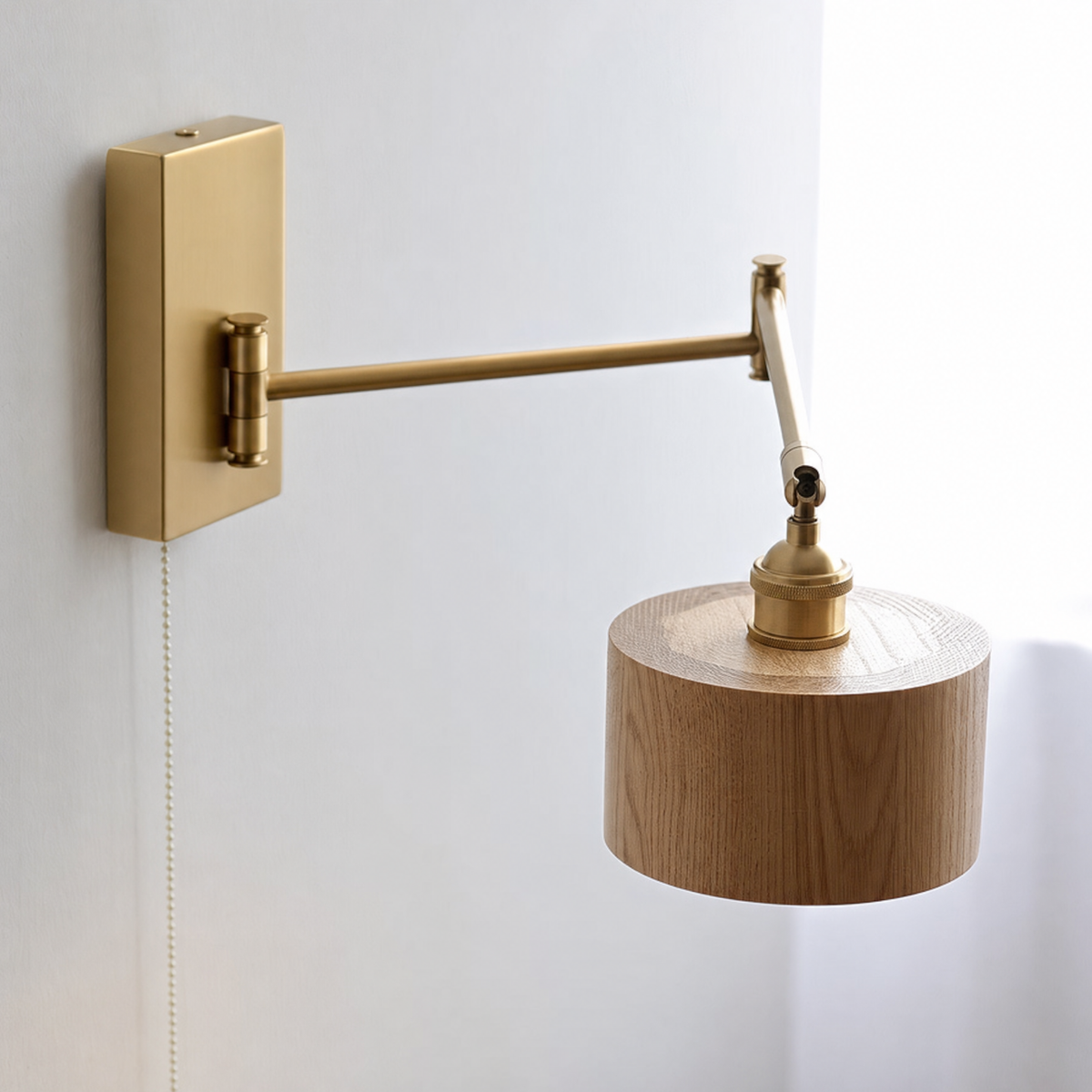 Timber Wood Brass Adjustable Arm Wall Sconce