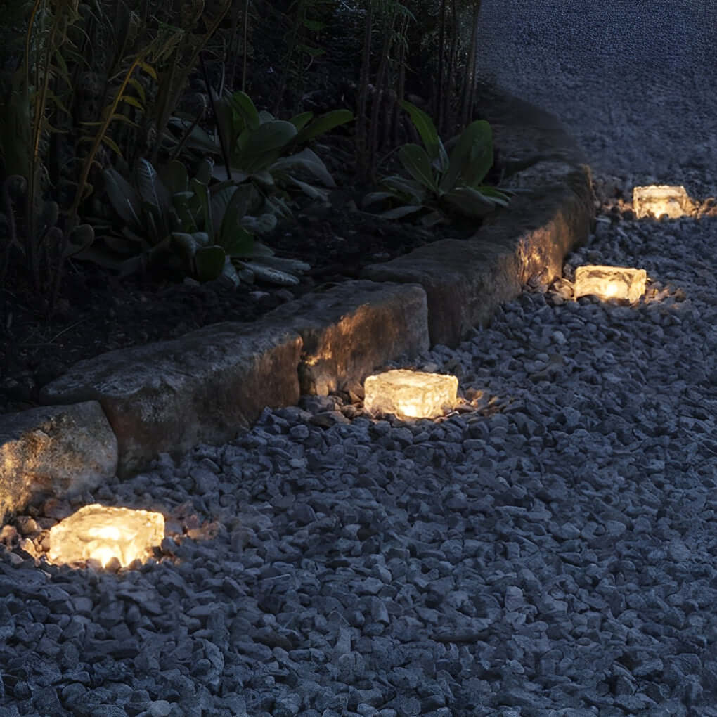 Solar Ice Cube Step Lights Modern Crystal Glass Outdoor Walkway Garden — Sets of 4 to 15