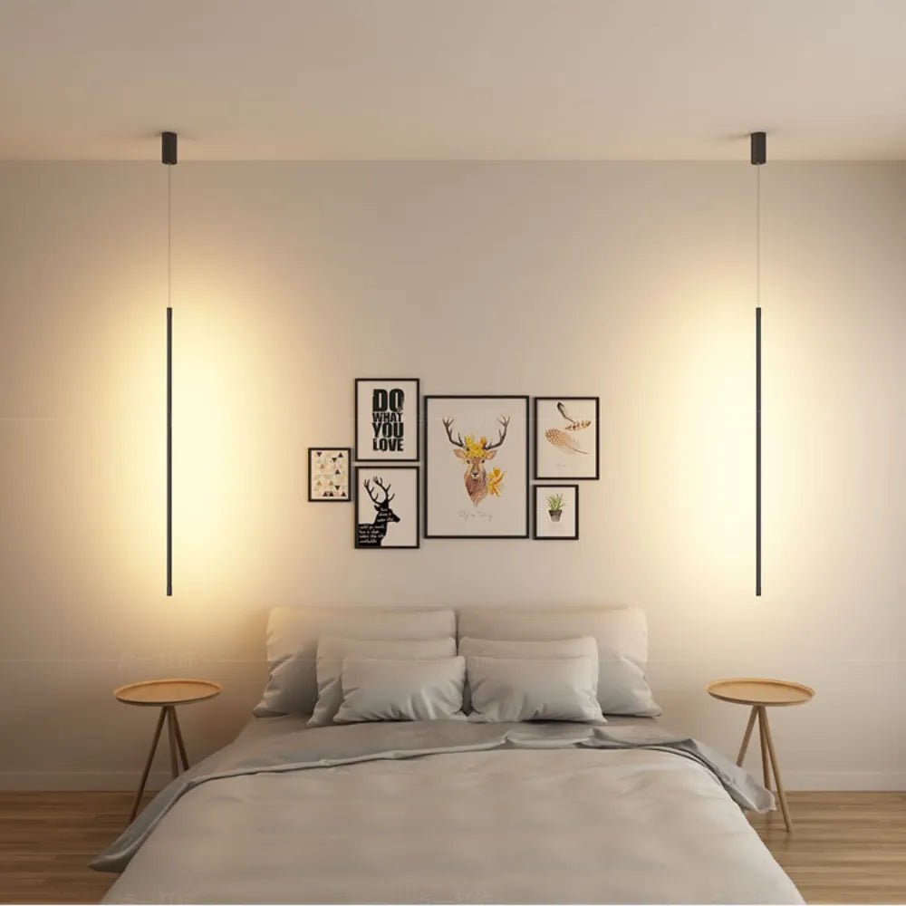 Erix Minimalist Linear Pendant Light Bedside, Black