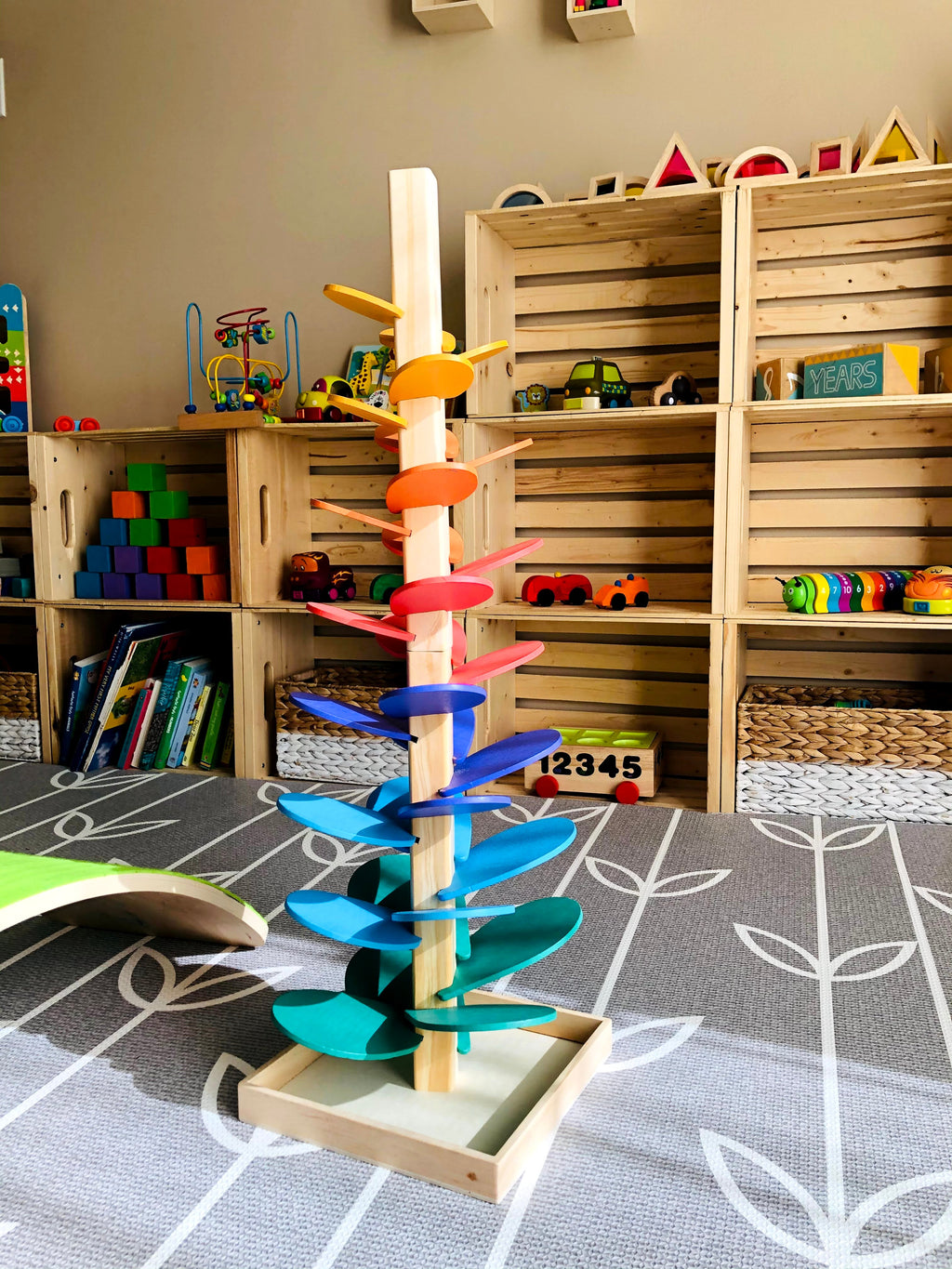Large Wooden Marble Sound Rainbow Tree Run ( COLOURED WOODEN BALLS)