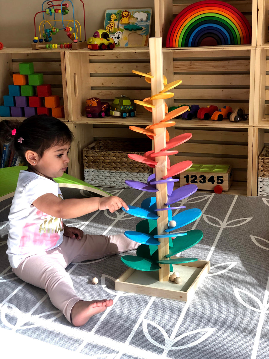 Large Wooden Marble Sound Rainbow Tree Run ( COLOURED WOODEN BALLS)