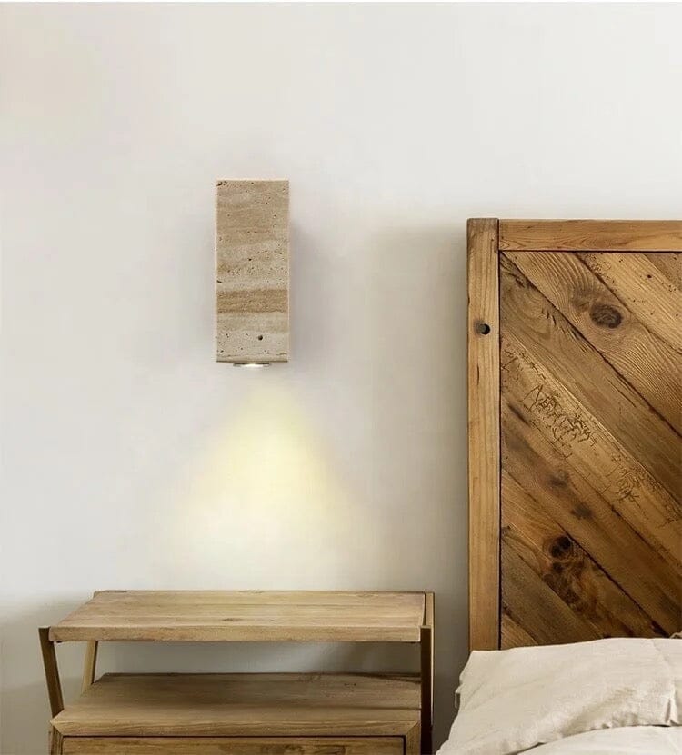 Travertine Stone Wall Sconce Natural LED Bathroom Bedroom Living Room — Round Square 2 Sizes
