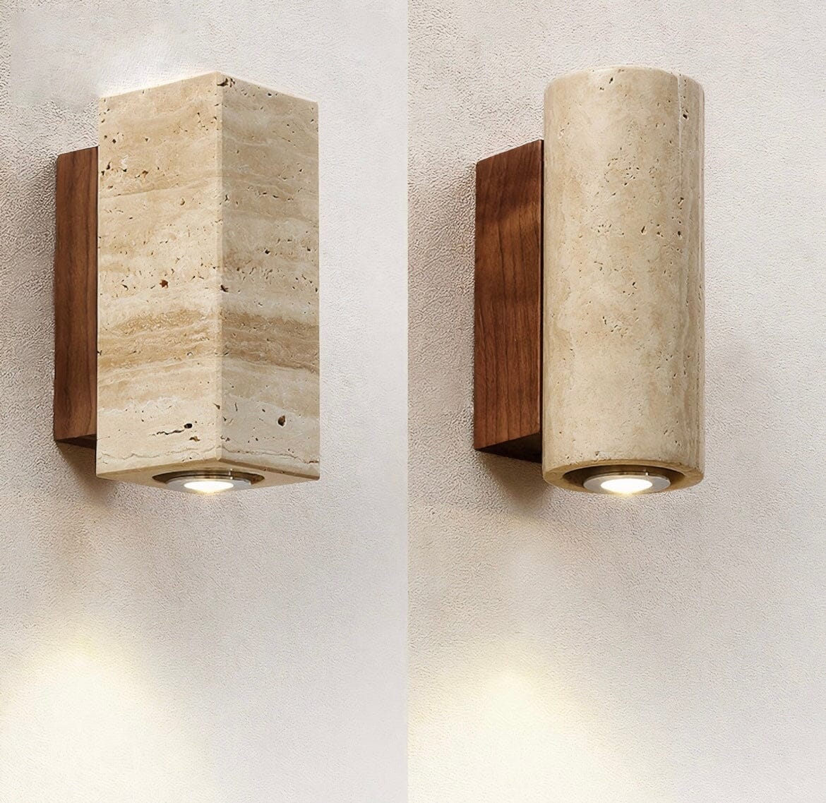 Travertine Stone Wall Sconce Natural LED Bathroom Bedroom Living Room — Round Square 2 Sizes